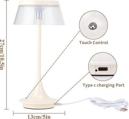 JHY DESIGN 3-Color Light Dimmable Bedside Table Lamp 10.5" H Nightstand Lamp Touch Control Lamp for Bedroom Living Room Indoors Outdoors(Single,Type-C Charging)
