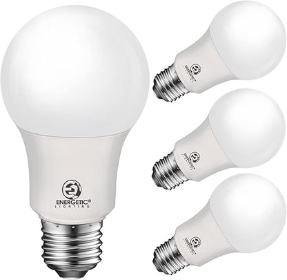 Energetic 60W Equivalent, A19 LED Light Bulb, 5000K Daylight, E26 Medium Base, Non-Dimmable LED Light Bulb, 8W 760lm, ETL Listed 4 Pack