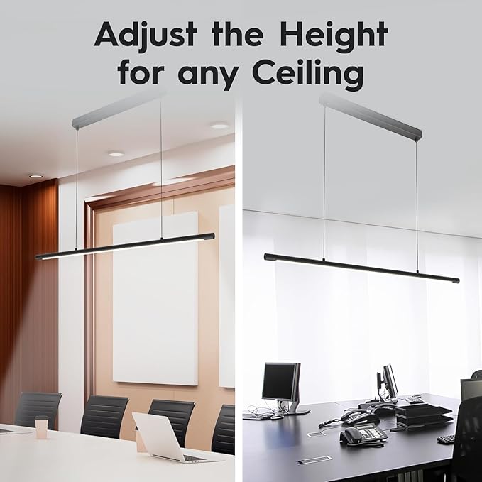 LED Linear Pendant Light, Office Light, Flicker-Free, Dimmable, Modern Ceiling Lighting for Bedroom Dining Room Table, 20W 4000K Warm Light 47.2" Black