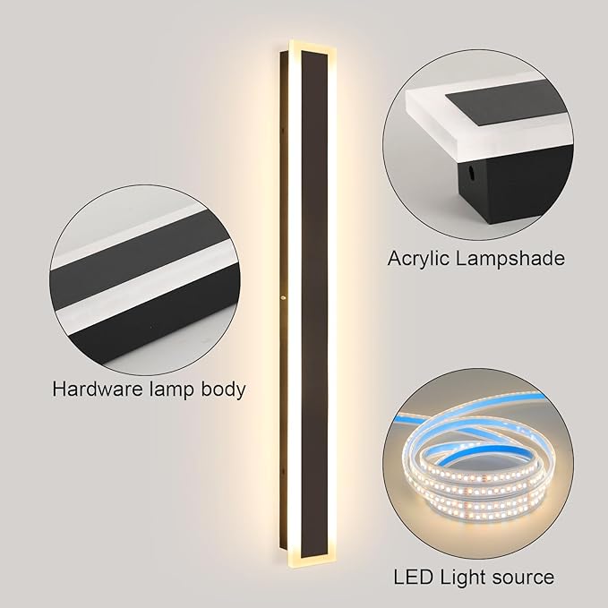 92.5inch 2 Pack Modern Outdoor Wall Lights LED 3000K Outdoor Wall Sconce IP65 Waterproof Black Exterior Garage Lights for Garden Patio