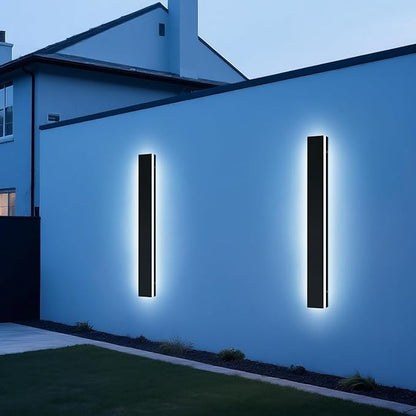 Upgrade Widened 2 Pack Outdoor Modern LED Wall Light, 47.2inch Long Black Wall Sconces, 3 Color 3000K/4500K/6000K, IP65 Waterproof, 42W, Exterior Lighting Fixture for House, Fence, Yard, Patio