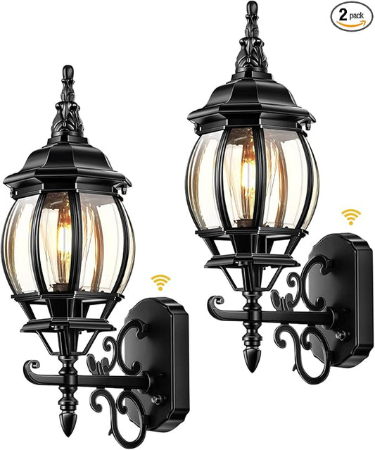 VIANIS Black Outdoor Light Fixture, 2 Pack Exterior Sconces Wall Lighting, Modern Outside Porch Lights for House Wall Mount, Dusk to Dawn Outdoor Lantern Light Fixture for Patio, Outside Garage Lights