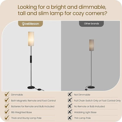 64.4” Dimmable Floor Lamp for Living Room with Remote and Foot Switch, Modern Standing Tall Lamp, Corner Floor Lamp for Bedroom, 10W 900LM LED Bulb Included, 3000K-6500K, Beige, FCC Listed E06LD05W1