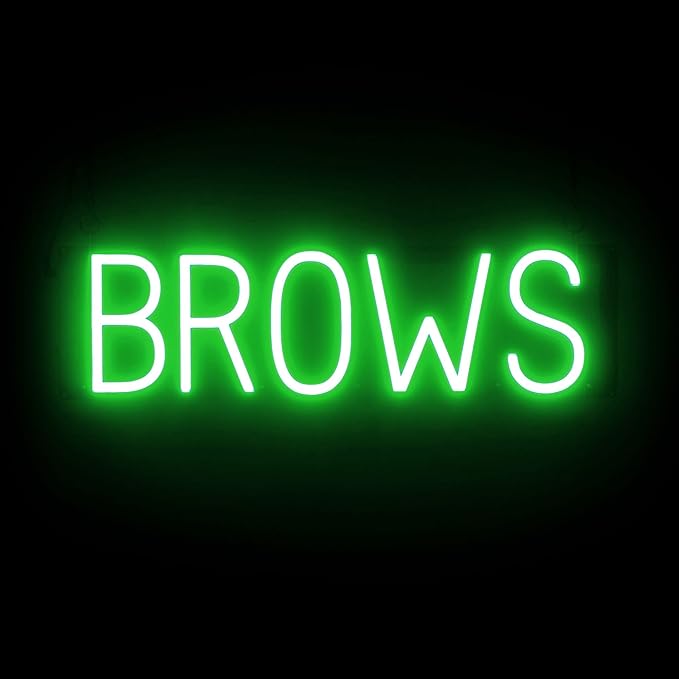 SpellBrite BROWS Sign | Beauty-Related Sign with Neon Look, Green LED Light Source | 22.6" x 6.3"