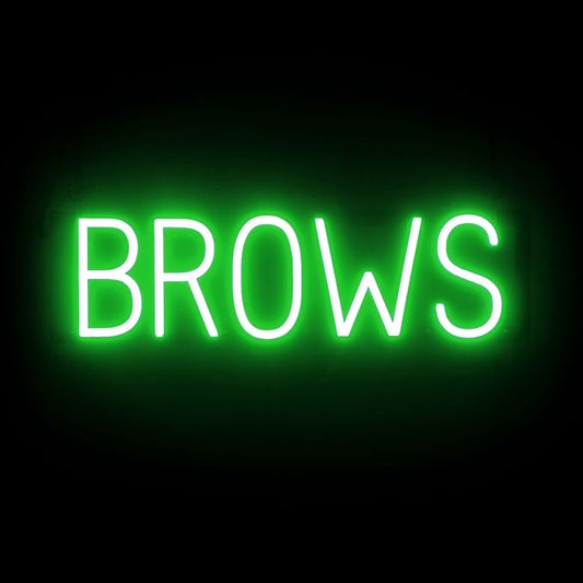 SpellBrite BROWS Sign | Beauty-Related Sign with Neon Look, Green LED Light Source | 22.6" x 6.3"