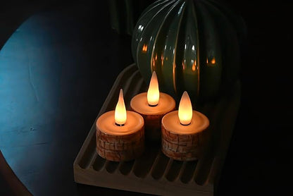 Rechargeable Flameless Candle with Remote Timer, 3D Moving Flame Real Wax Led Candles (Includes Remote Control, Charging Base, and USB Cable) (Rech-6Tealight-Palm Bark, 1.4in)