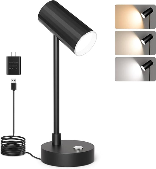ShineTech Adjustable LED Eye-Caring Desk Lamp, Dimmable Stepless Brightness, 3 Color Modes, Touch Nightstand Lamp for Home Office, Study, Bedroom, Black