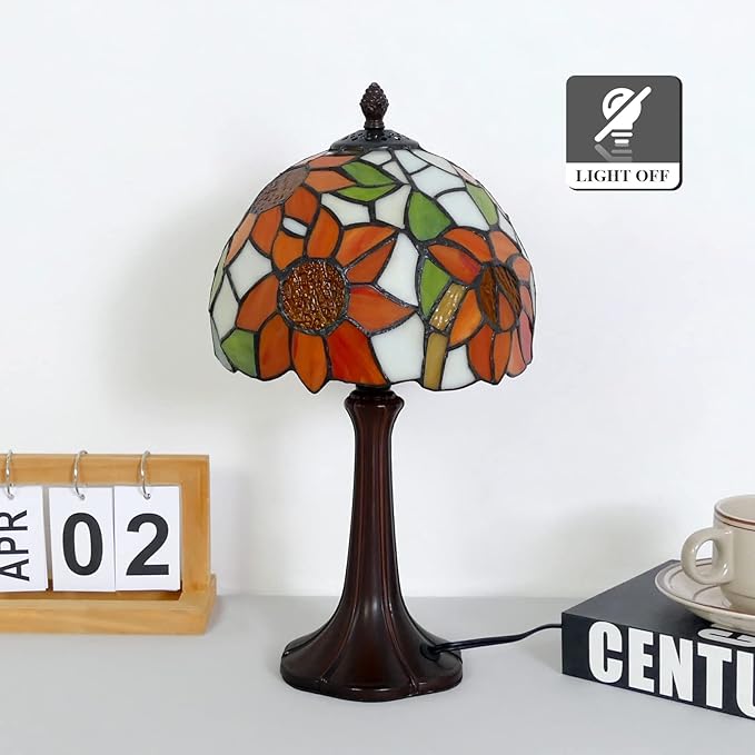 Tiffany Style Lamp Sunflower Vintage Table Lamp Small Lamps Stained Glass Lamp Tiffany Lamps for Bedroom 8" Wide 15" Tall for Living Room Home Office with LED Bulb