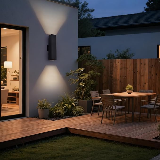 Cerdeco 2 Pack Aluminum Modern Outdoor Wall Light, 18" Exterior Up Down Light Fixtures,Black Front Door Wall Lighting with E26 Sockets [ETL Listed]