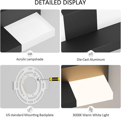 12.4 inches Outdoor Led Wall Light, 30W 3000K Hardwired Porch & Patio Aluminum Sconces with Frosted Acrylic Lampshade,IP65 Waterproof Exterior Wall Lamp for Garage,Front Door(Black,2Pack)