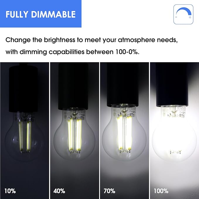 Energetic Dimmable A19 LED Edison Light Bulb, 12W Equivalent 100W, 1600LM High Brightness, 5000K Daylight, Clear Antique LED Filament Bulb for Home, Bathroom, E26 Standard Base, 4-Pack