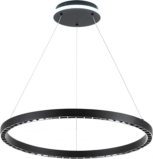Black Modern LED Chandelier 1-Ring Circular Pendant Light 6000K 36W Dimmable Hanging Light Fixtures for Dining Room Kitchen Island Bedroom Living Room Foyer Stairway