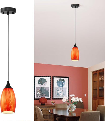 ANYLOVE Vintage Art Orange Pendant Lighting,1-Pack Hand Glass Hanging Light Fixture,Adjustable Cord for Kitchen,Hallway,Dining Room