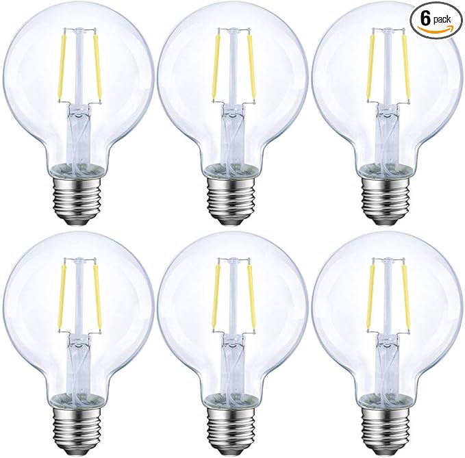 ENERGETIC SMARTER LIGHTING Dimmable LED Edison Light Bulb, G25 (G80) Globe Shape, Clear Glass, 40 Watt Equivalent, 2700K Soft White, Christmas Light, E26 Standard Base, ETL Listed, 6-Pack