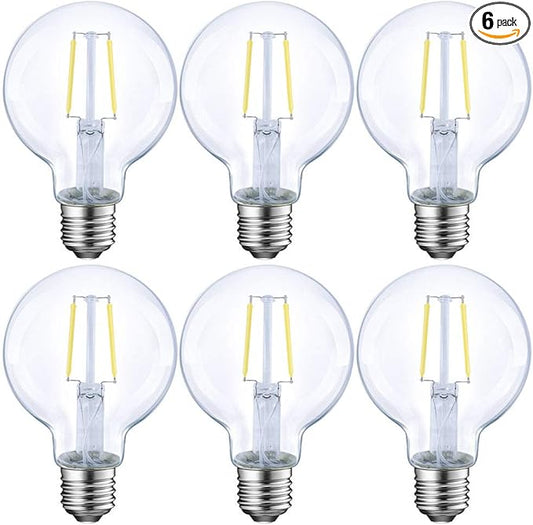 ENERGETIC SMARTER LIGHTING Dimmable LED Edison Light Bulb, G25 (G80) Globe Shape, Clear Glass, 40 Watt Equivalent, 2700K Soft White, Christmas Light, E26 Standard Base, ETL Listed, 6-Pack