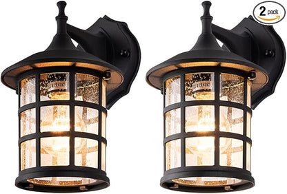 mirrea 10" Black Outdoor Coach Lights with Seeded Glass Shade Waterproof Patio Light Porch Wall Light Pack of 2