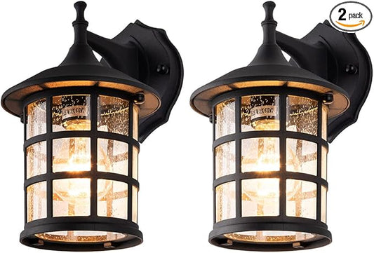 mirrea 10" Black Outdoor Coach Lights with Seeded Glass Shade Waterproof Patio Light Porch Wall Light Pack of 2