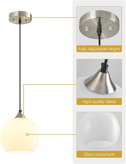 Milky Luster Glass Pendant Lights Kitchen Island Globe Pendant Light Fixtures Modern Pendant Lighting for Bedroom Living Dining Room Light Fixture (7.87 in, 1 Pack)