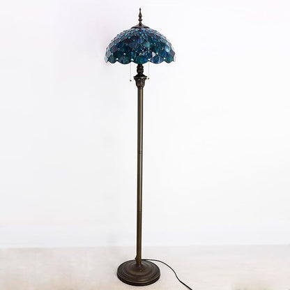 Tiffany Floor Lamp Stained Glass Lamp 16X16X70 Inch Antique Standing Reading Light (Sea Blue Pearl)