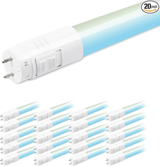 hykolity 20 Pack 3CCT 4FT LED T8 Hybrid Type A+B Light Tube, 18W, 4000K/5000K/6500K Selectable, Plug & Play or Ballast Bypass, Single or Double End Powered, 2300lm, T8 T10 T12, 120-277V, UL, FCC