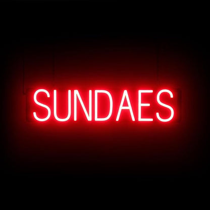 SpellBrite SUNDAES Sign | Treat-Related Sign with Neon Look, Red LED Light Source | 28.2" x 6.3"