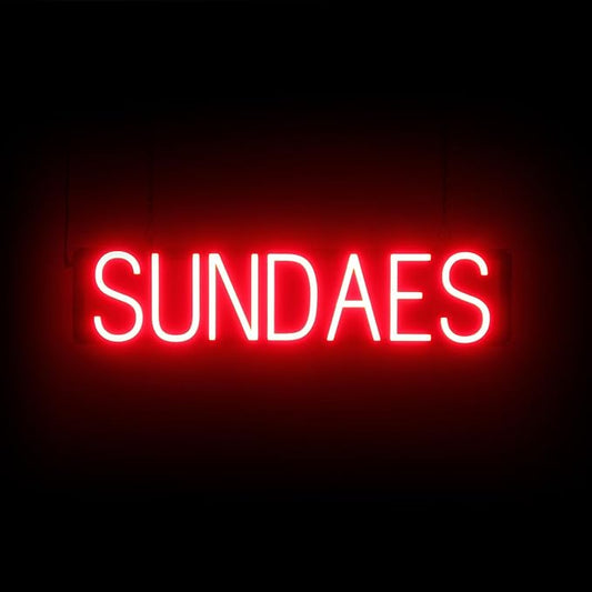 SpellBrite SUNDAES Sign | Treat-Related Sign with Neon Look, Red LED Light Source | 28.2" x 6.3"