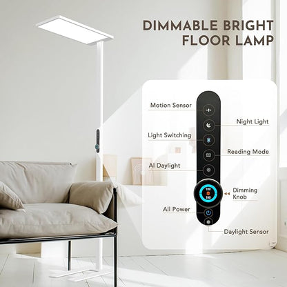 120W Led Floor Lamp, 10500LM Full Spectrum Eye Care Standing Lamp, 77" Motion Sensor Floor Lamps, Bright Reading Floor Lamp for Living Room, Study Room, Bedroom, Office, 4000K Natural Daylight