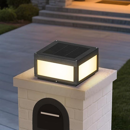 Solar Post Lights, 11.8" Pillar Light Outdoor, Modern Column Lights, Fence Posts Cap Lamp Solar Powered, Square 3000K LED Light Fixture IP54 Waterproof for Garden Deck Patio Outside Lighting