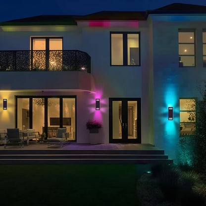 Up Down Wall Sconce RGB Color Changing Lights 1200lm, Dusk to Dawn Outdoor Lighting Fixture 2 Pack, Milight Remote Control Smart Exterior Lights with Tunable White 2700k-6500k (ETL Listed)