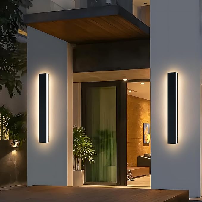 Upgrade Widened 2 Pack Long LED Outdoor Wall Light, 31.4inch Black Modern Wall Sconces, 31W, 3000K Warm White, IP65 Waterproof Front Porch Lighting Fixture for Patio, Garage, Entryway, Fence