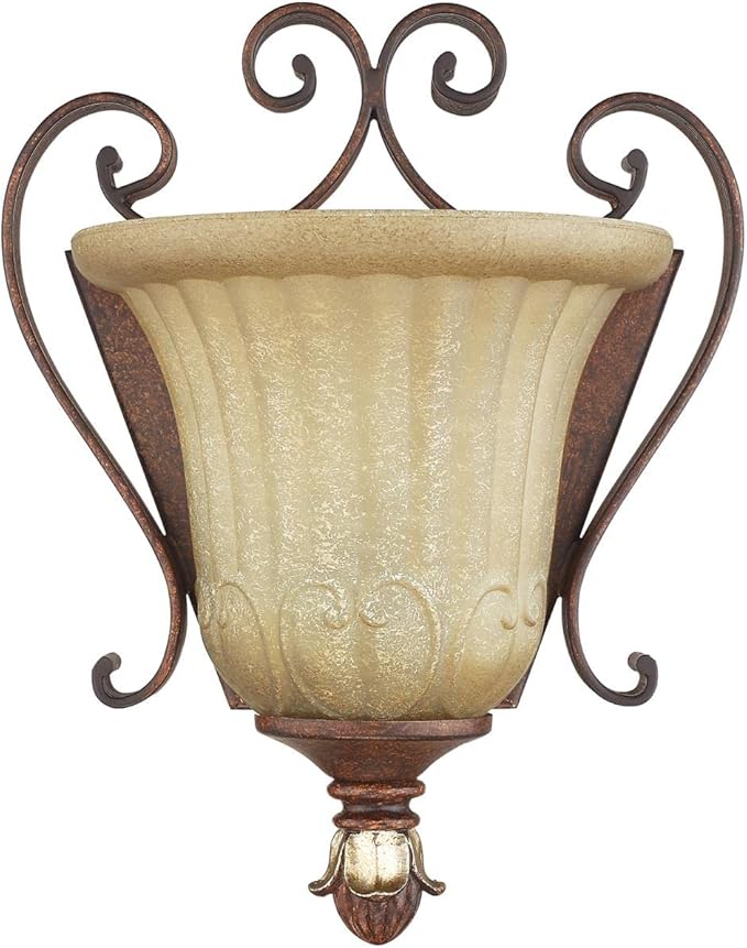 Livex Lighting 8560-63 Villa Verona 1 Light Verona Bronze Finish ADA Wall Sconce with Aged Gold Leaf Accents and Rustic Art Glass