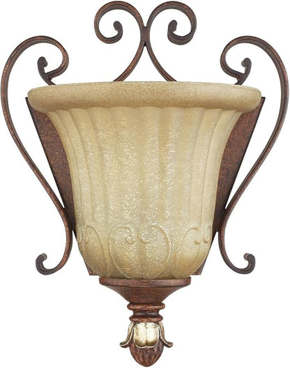 Livex Lighting 8560-63 Villa Verona 1 Light Verona Bronze Finish ADA Wall Sconce with Aged Gold Leaf Accents and Rustic Art Glass