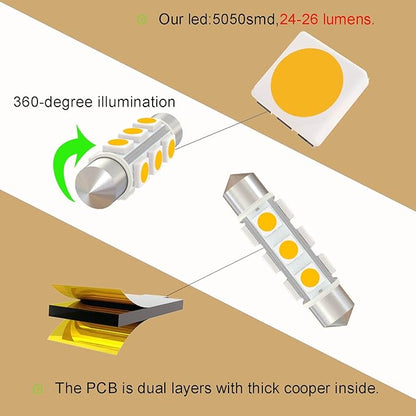 44mm DC 24V Warm White Festoon LED Bulb,578 569 LED Bulbs 211-2 Navigation Bulb for Truck Interior Dome Reading Map Cargo Lights Non Polarity(Pack 6)
