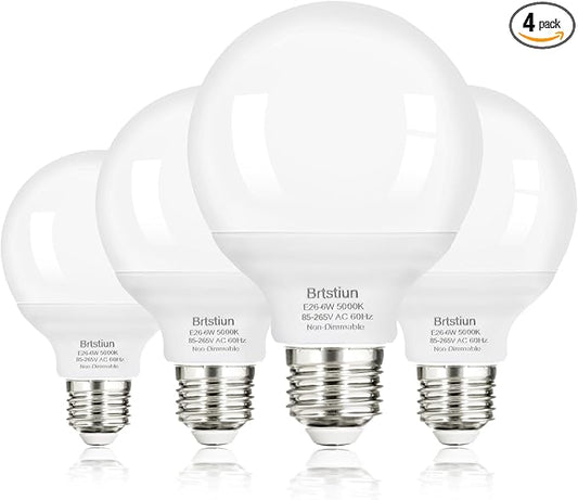 G25 LED Light Bulb, Round Vanity Light Bulbs for Bathroom, 40W LED Equivalent, Daylight White 5000K, Globe Light Bulbs E26 Base, 600LM, Non-Dimmable, 4-Pack