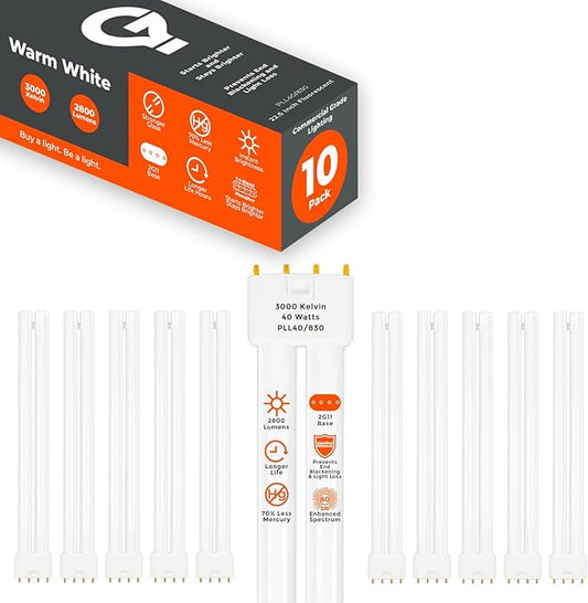 GoodBulb PLL40/830 40W 22.5" Twin Tube Compact Fluorescent Light Bulb 4-pin 2G11 Base 3000K Soft White 2800 Lumen 36000 Hour Long Life Biax Pack of 10