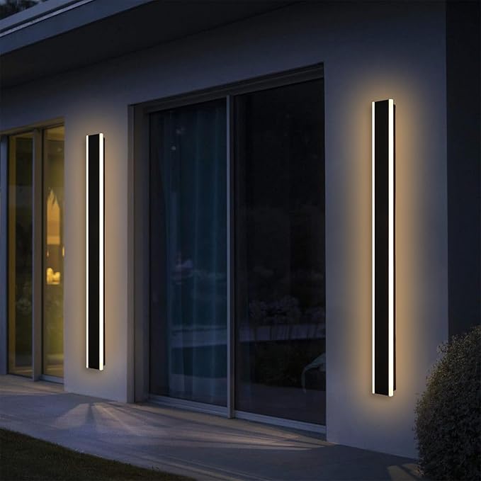 Yaohong 2 Pack 60In LED Outdoor Long Wall Lights, 42W Modern Black 5CCT Dimmable Exterior Lighting Fixtures Patio Lights, IP65 Waterproof Linear Wall Mount Lighting for House Courtyard Porch Garden