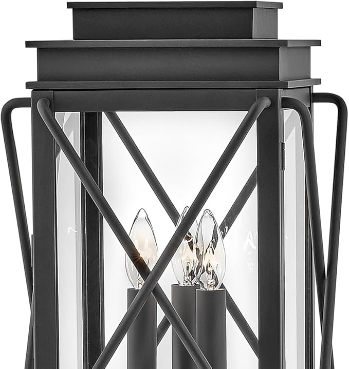 Hinkley Montecito Medium Post Top or Pier Mount Outdoor Lantern - Aluminum, Clear Glass, Timeless Elegance - Museum Black Finish
