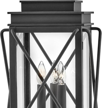 Hinkley Montecito Medium Post Top or Pier Mount Outdoor Lantern - Aluminum, Clear Glass, Timeless Elegance - Museum Black Finish