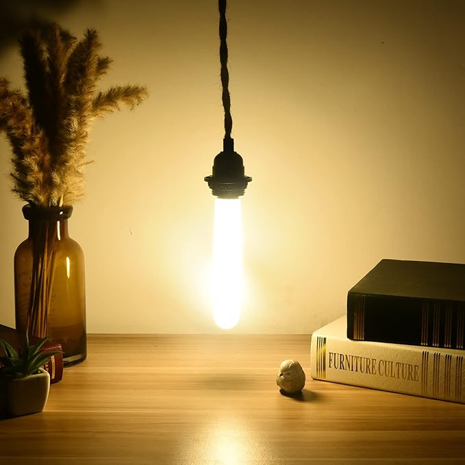 T10 LED Light Bulb 7.3inch E26 Base Matt Opal Porcelain Warm White 2700K Dimmable Edison 6W Led Tubular Bulb,600LM,60 Watt Equivalent,Outside Frosted Glass,for Cabinet Display Cabinet etc,4 Pack.