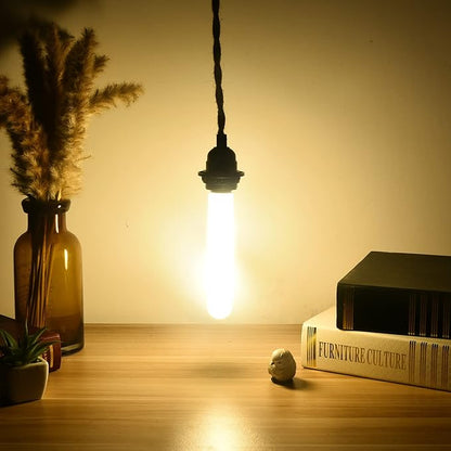 T10 LED Light Bulb 7.3inch E26 Base Matt Opal Porcelain Warm White 2700K Dimmable Edison 6W Led Tubular Bulb,600LM,60 Watt Equivalent,Outside Frosted Glass,for Cabinet Display Cabinet etc,4 Pack.