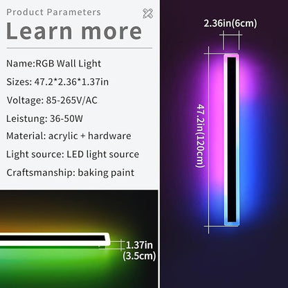 2 Pack Long LED Outdoor Wall Lights, 47.2inch Dimmable Modern Wall Sconce, RGB Color Changing, IP65 Waterproof, Exterior Lighting Fixture for Porch, Patio, Garage, Yard, with Remote Control