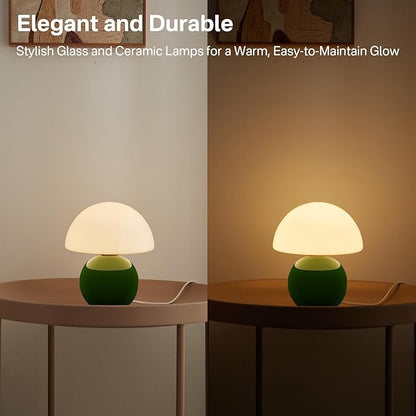 Mushroom Lamp Table Lamp for Bedroom,Desk Bedside Small Lamps for Living Room Night Stands,Mushroom Decor Cute Mini Modern Mid Century Lamps,Unique Aesthetic Living Room Decor(Dark Green)