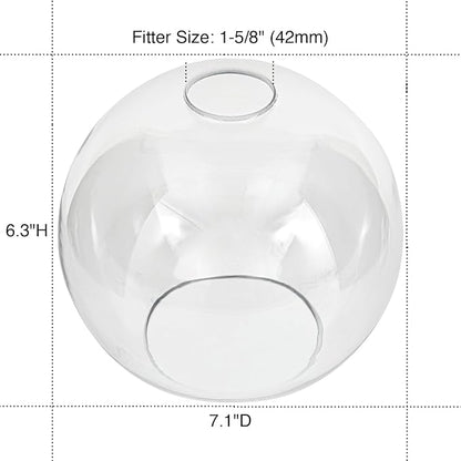 Glass Lamp Shade Replacement Globe for Light Fixture, 1-5/8 inch Fitter, 7.1" Diameter, 6.3" Height, Clear Glass Cover