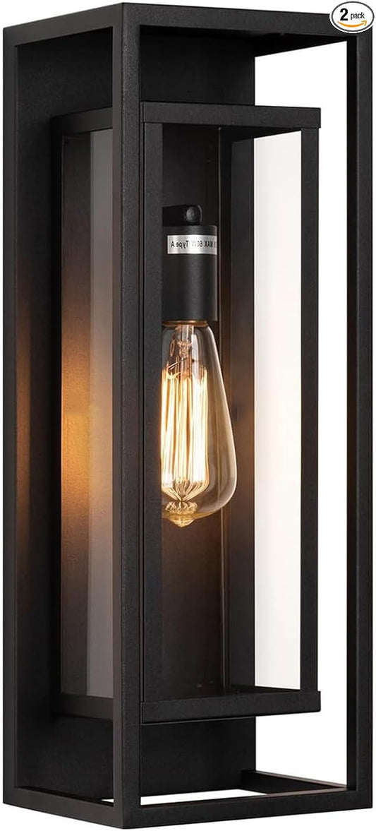18inch Outdoor Wall Light Fixtures,Exterior Waterproof Lanterns,Porch Sconces Wall Mounted Lighting with E26 Sockets & Glass Shades,Modern Matte Black Wall Lamps for Patio Front Door Entryway (1 Pack)