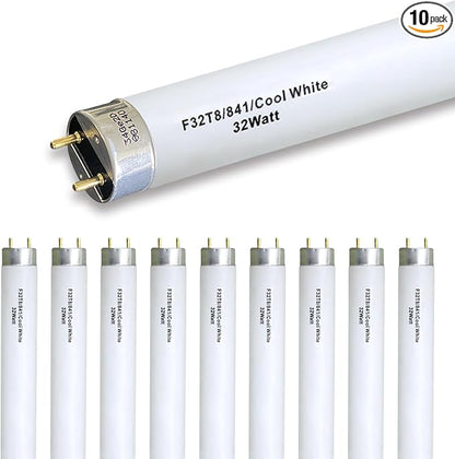 F32T8/841 T8 32W 48inch Fluorescent Light Bulb,4100K Cool White,Compatible for Philips 281550,LUXRITE,Sylvania 21781,Sunlite,Satco,G13 Medium Bi-Pin Base,(10PACK)