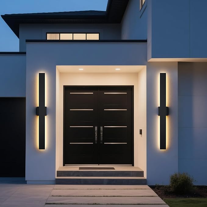 2 Pack 31.5 inch Modern LED Outdoor Wall Light, 3000K 4000K 5000K 10%-100% Dimmable Lights for Outside, IP65 Waterproof Exterior Long Wall Lights for House, Porch, Garage, Patio, Yard, Entrance Black