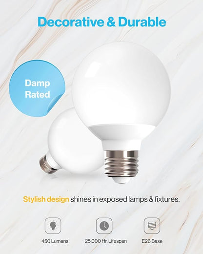 Sunco 8 Pack G25 LED Light Bulbs, Vanity Globe Bathroom Light Bulb, 450 LM, 2700K Soft White, 6W (40W Equivalent), Dimmable Mirror Vanity Decorative Bulb, E26 Base UL