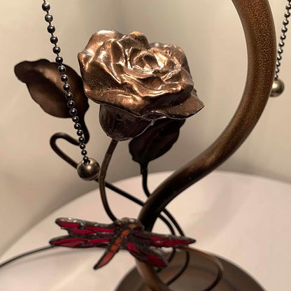 Bieye L10888 Hydrangea Hand-Painted Glass Table Lamp with Dragonfly Flower Lamp Base for Home Decor (Red)