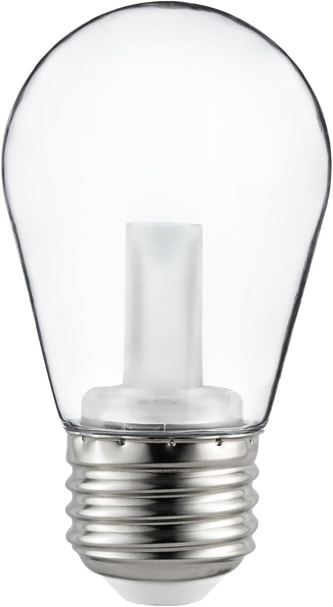 Sunlite 41030-SU LED S14 String Light Bulb, 1 Watt (10W Equivalent), 50 Lumens, Medium Base (E26), Non-Dimmable, ETL Listed, 2700K Soft White, Clear, 12 Count