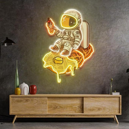 Astronaut On Waffle Neon Sign 20" Coffee Shop Décor
